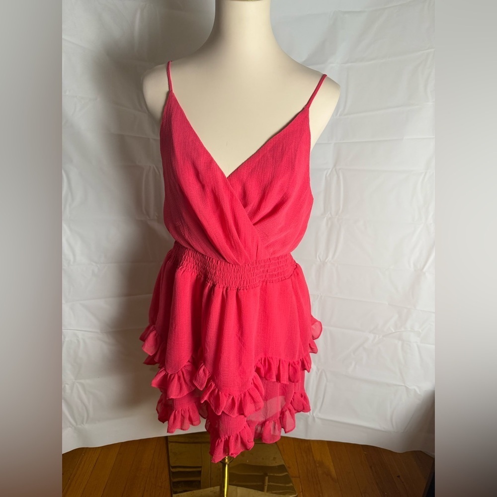 DO+BE Pink Ruffled Tiered Mini Dress Large